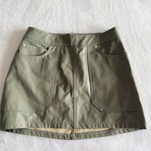 Le Lis Olive Green Faux Leather Mini Skirt